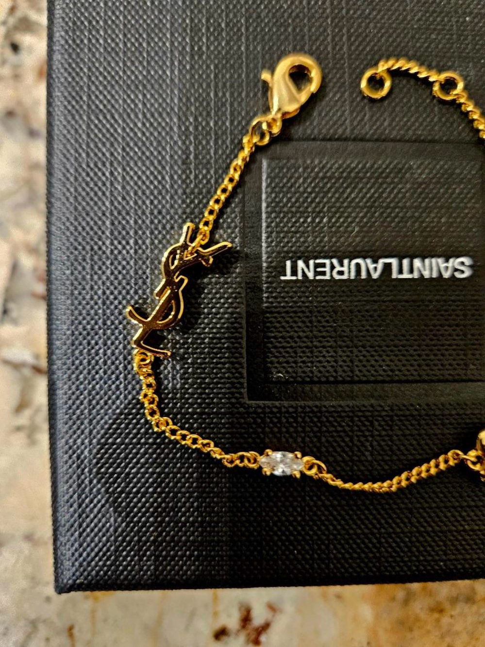 Saint Laurent Gold YSL Charm Bracelet with Heart Detail - Gold - Picture 2 of 5